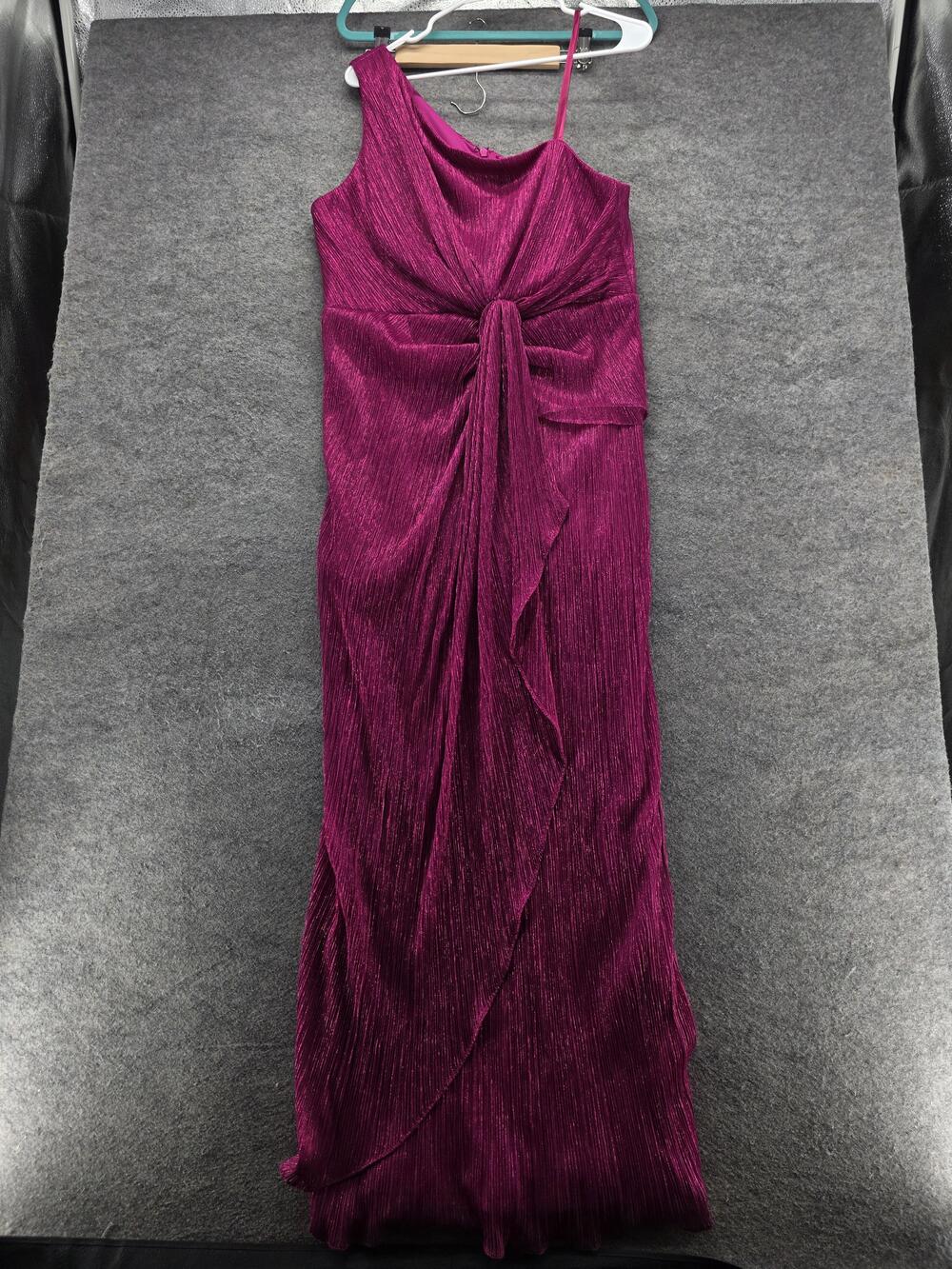 Adrianna Papell Dress Womens 16 Fuchsia One Shoulder Metallic Pleated Gown